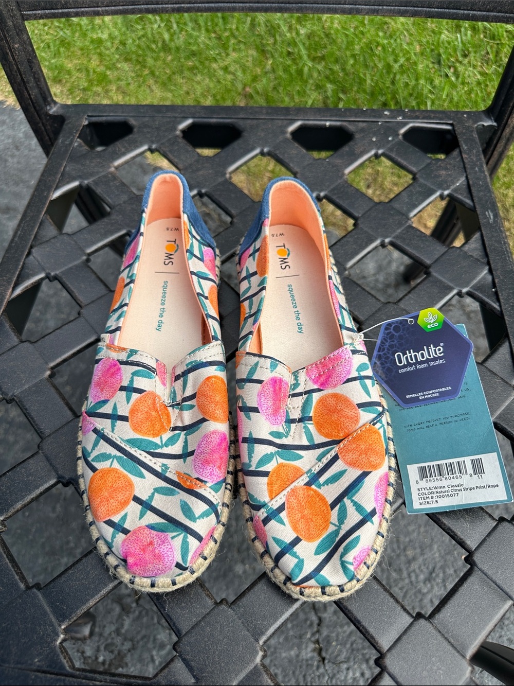 TOMS Canvas Espadrille Slip-Ons in Orange & Pink Fruit Print